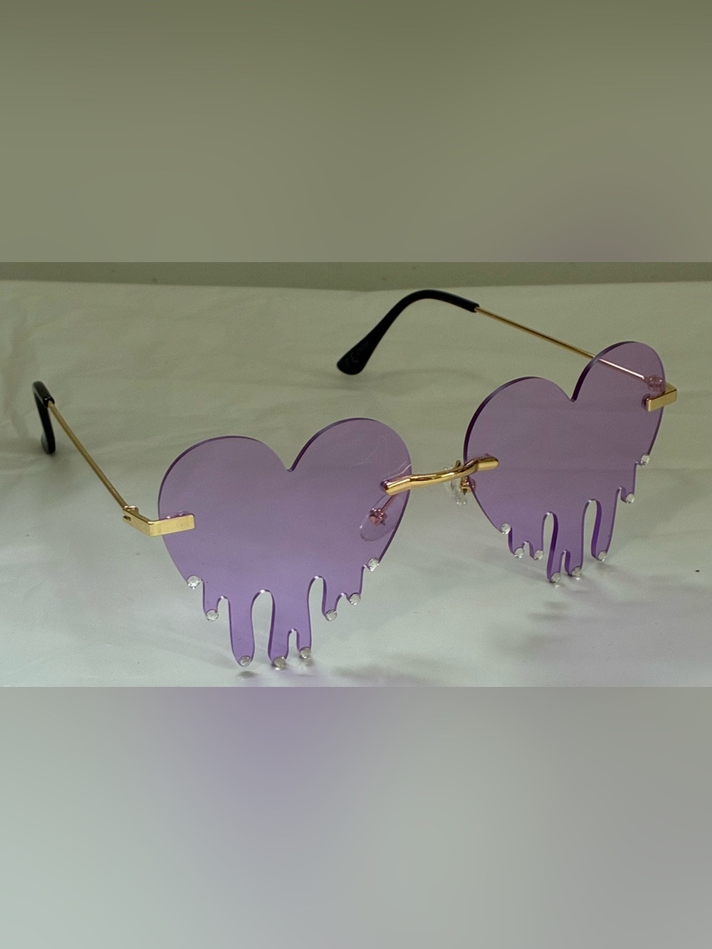 PURPLE DRIPPING HEART SUNGLASSES RIMLESS RHINESTONES - Picture 3 of 5